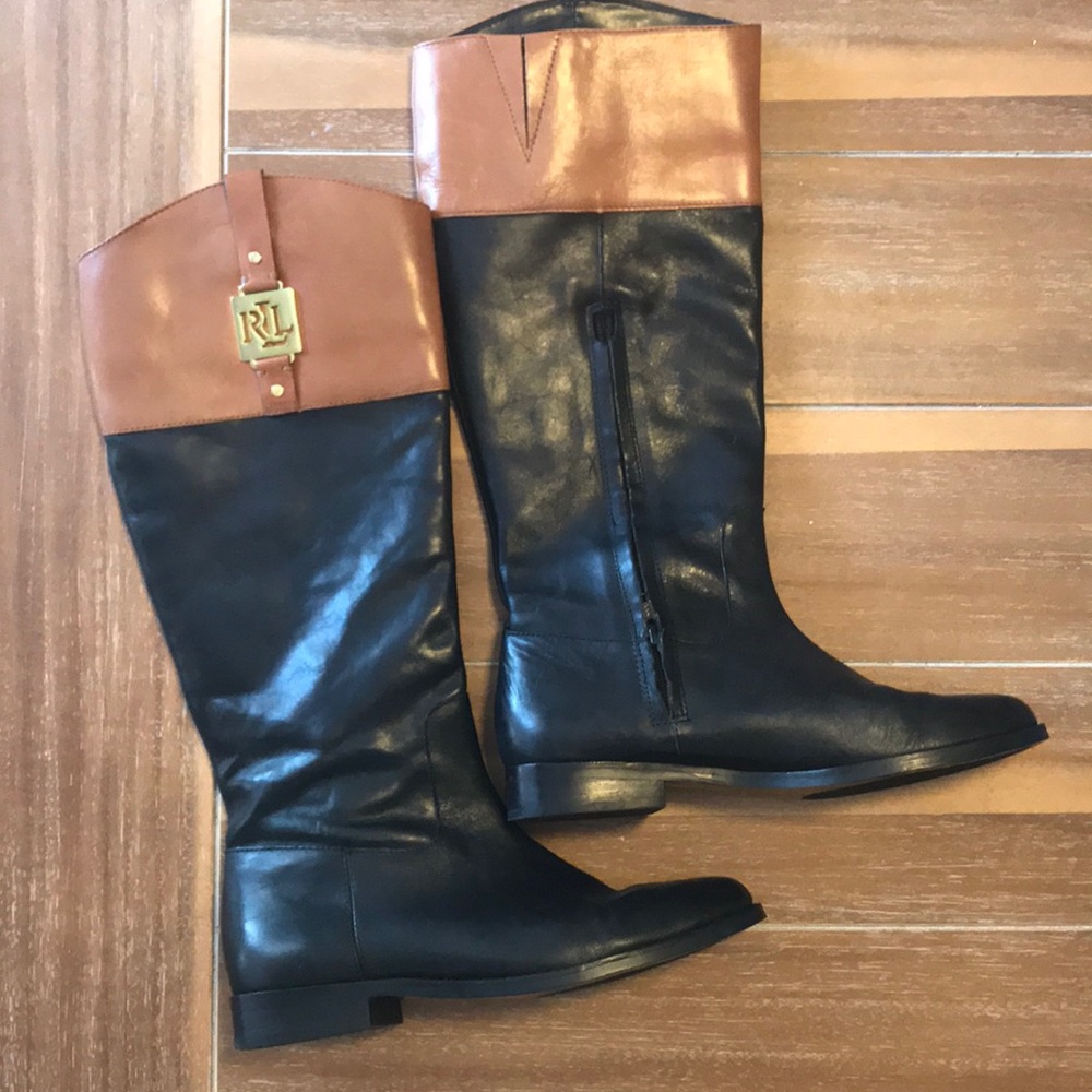 SZ 7.5 Ralph Lauren Black and Tan riding boots